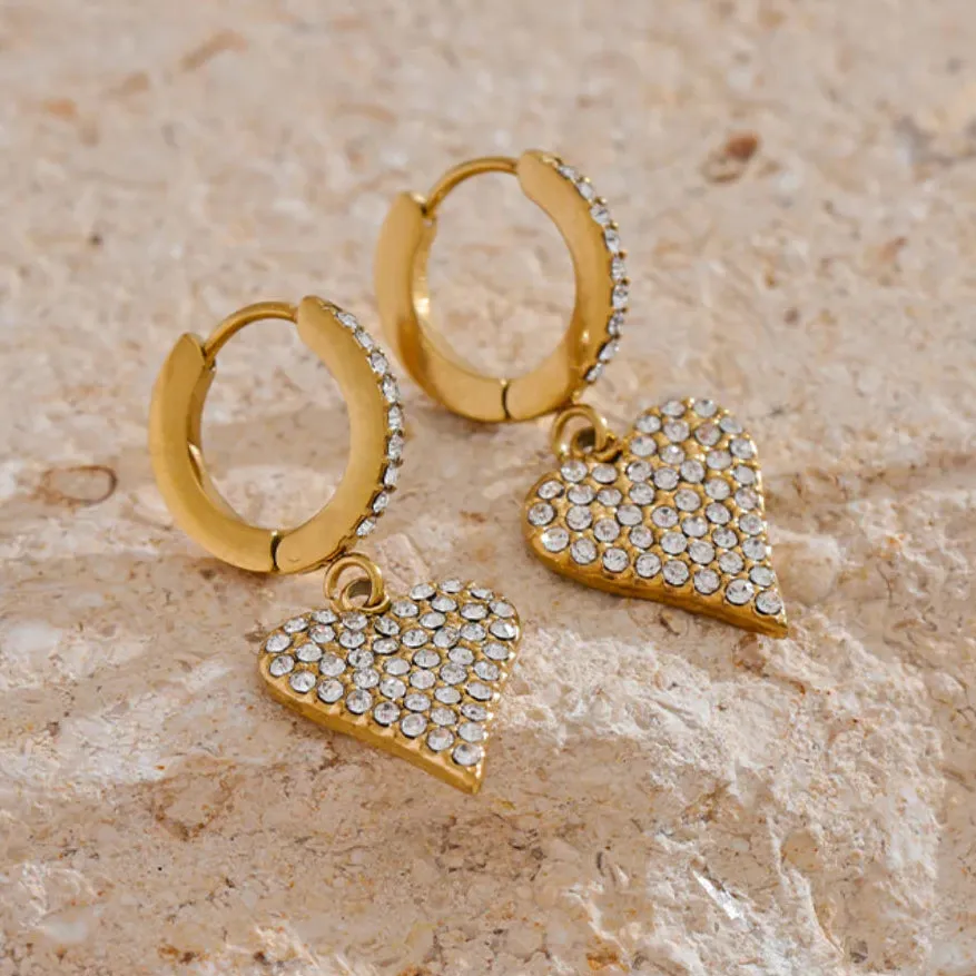 Twinkle Yellow Gold Plated Stainless Steel Hypoallergenic Heart Hoop Huggie Earrings