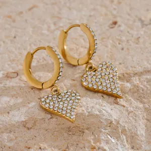 Twinkle Yellow Gold Plated Stainless Steel Hypoallergenic Heart Hoop Huggie Earrings
