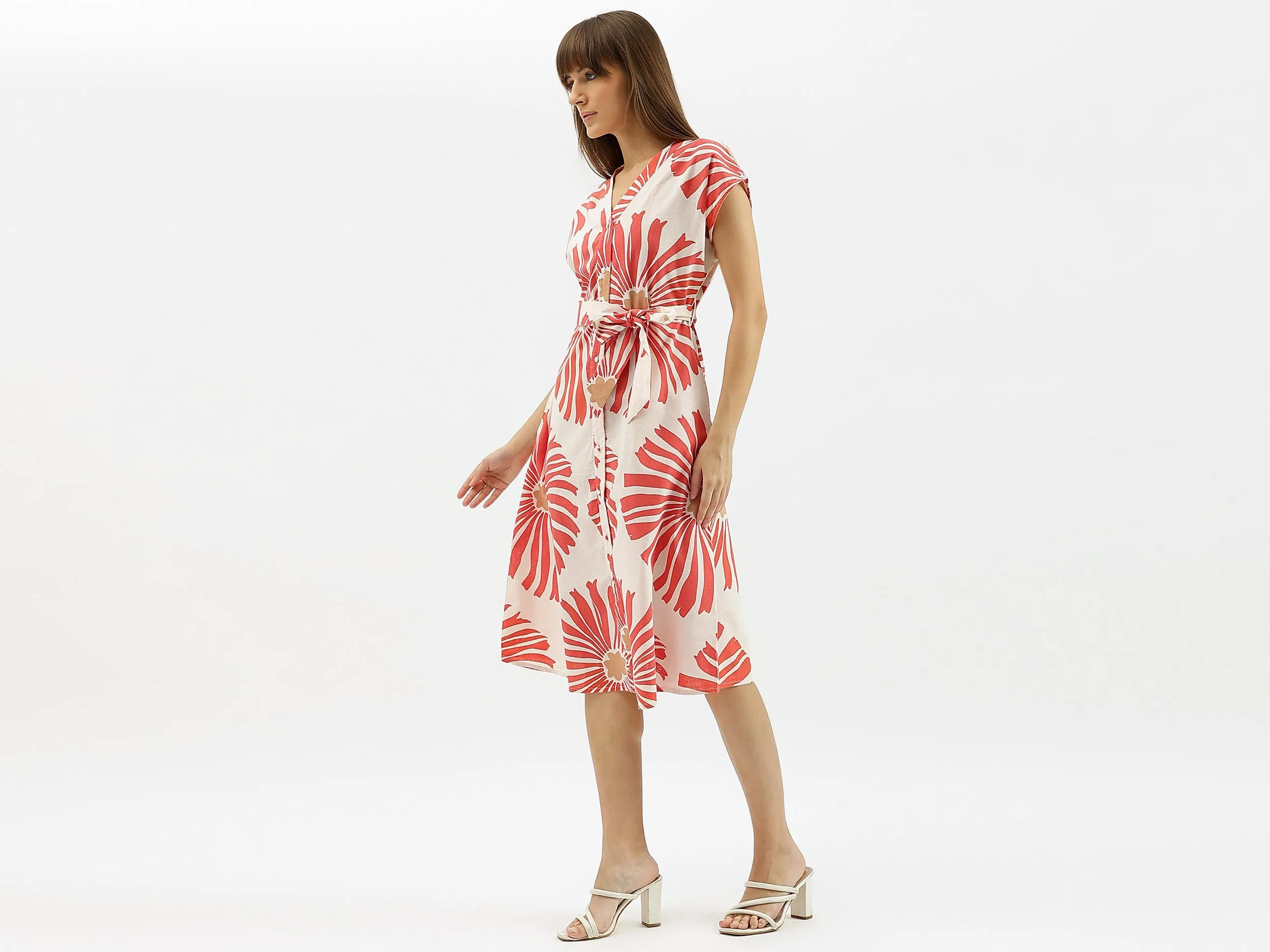 V-Neck Printed Shirt Dress