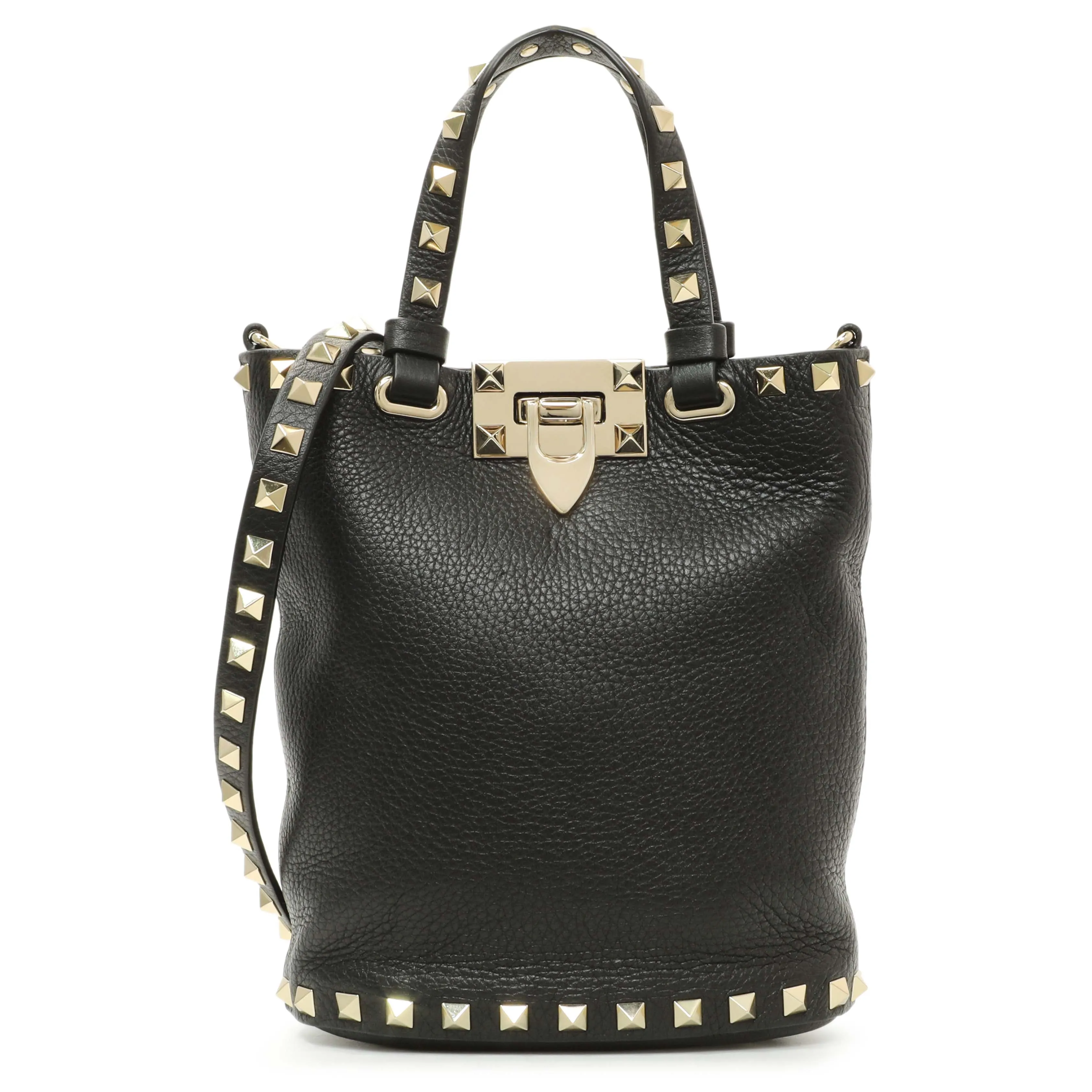 Valentino Black Pebbled Calfskin Rockstud Crossbody Pouch
