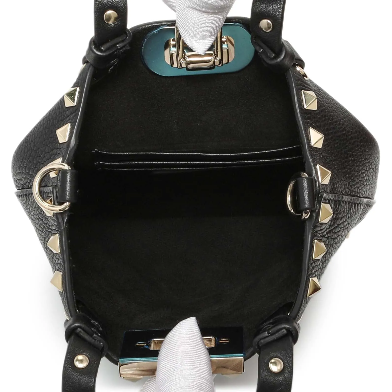 Valentino Black Pebbled Calfskin Rockstud Crossbody Pouch