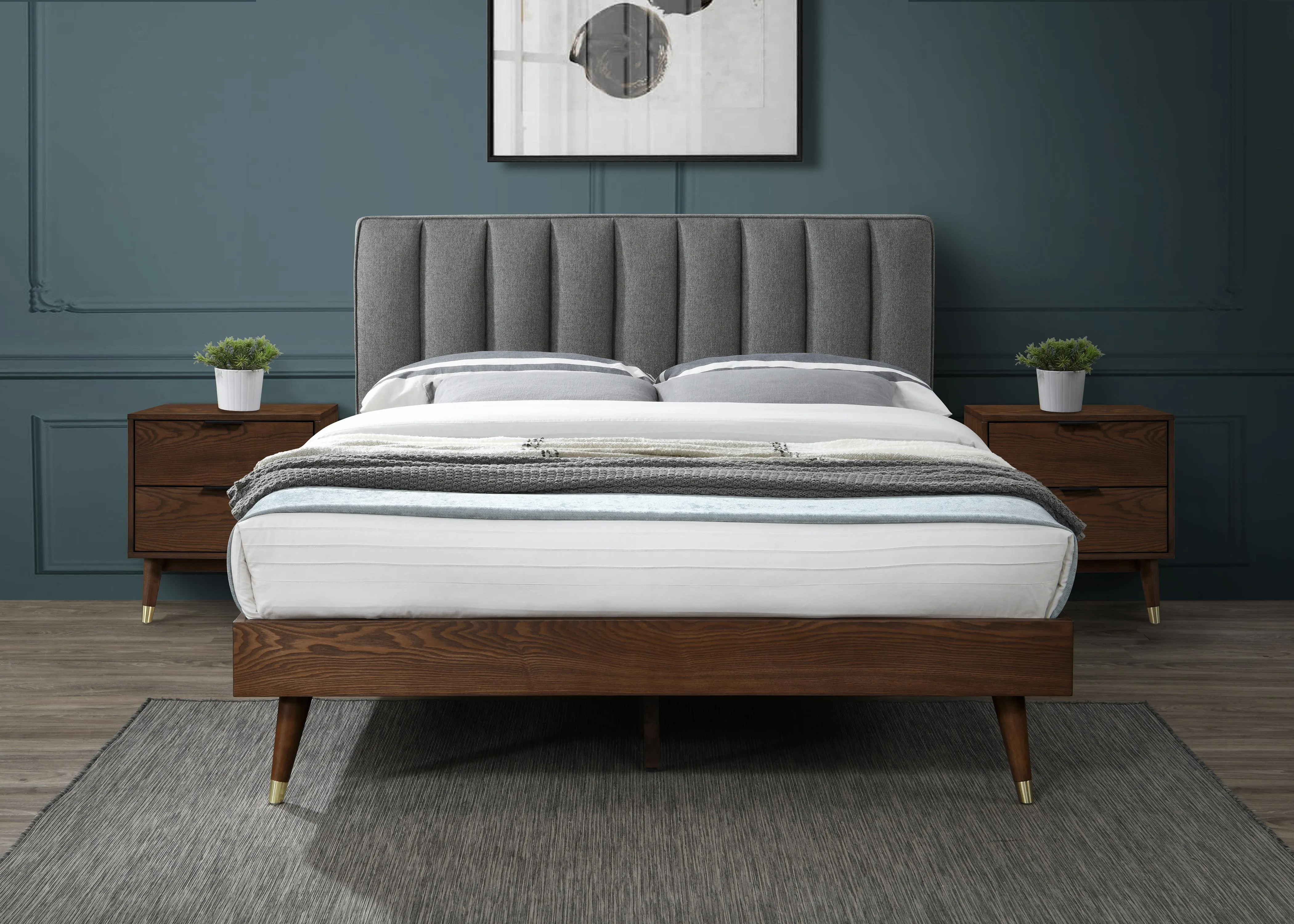 Vance Grey Linen Fabric King Bed (3 Boxes)