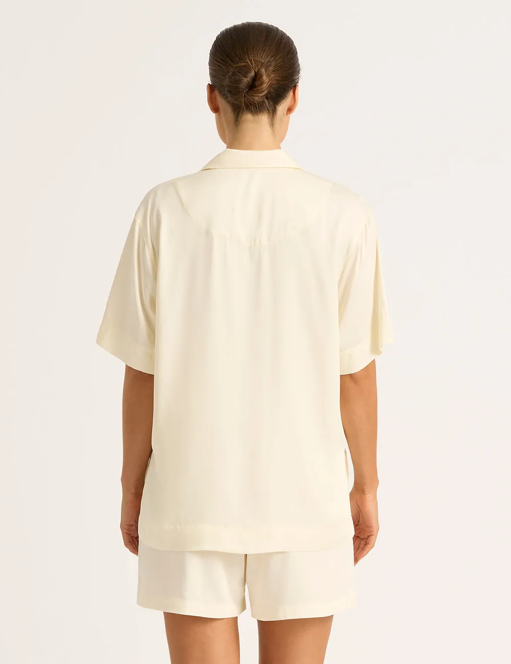 Vegan Silk Short Sleeve Shirt - Pearl