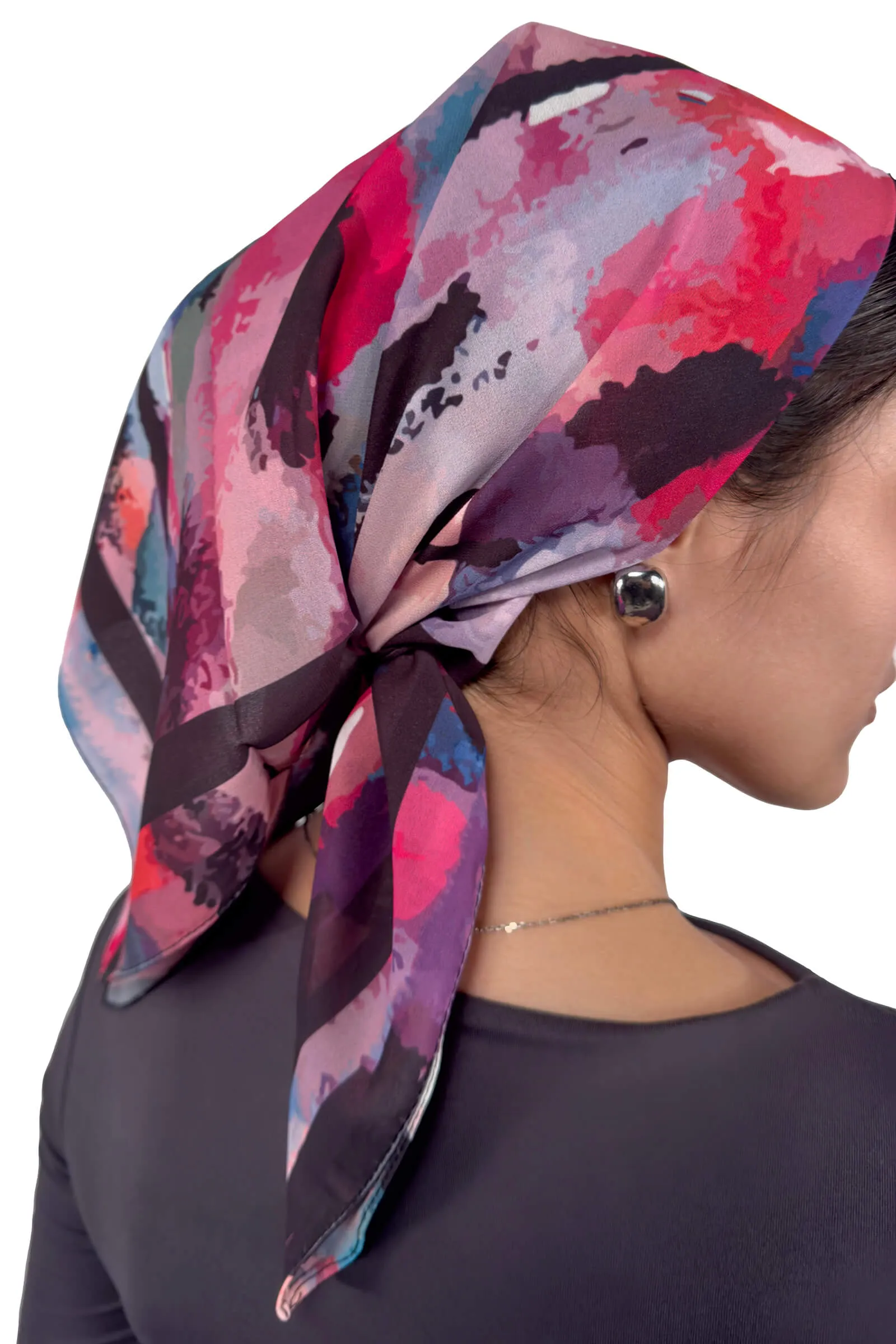 Vibrant Abstract Blush & Midnight Silk Scarf