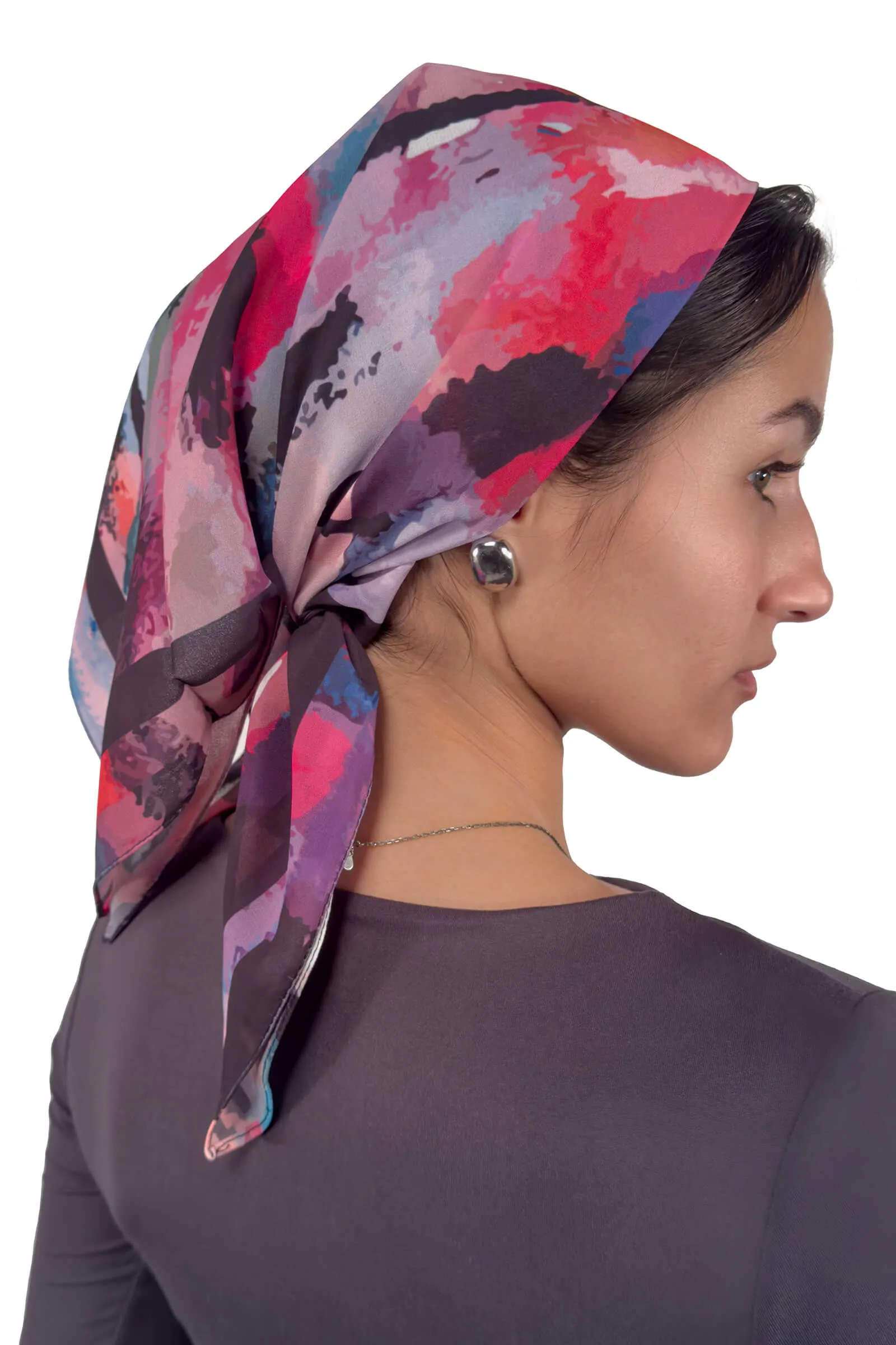 Vibrant Abstract Blush & Midnight Silk Scarf
