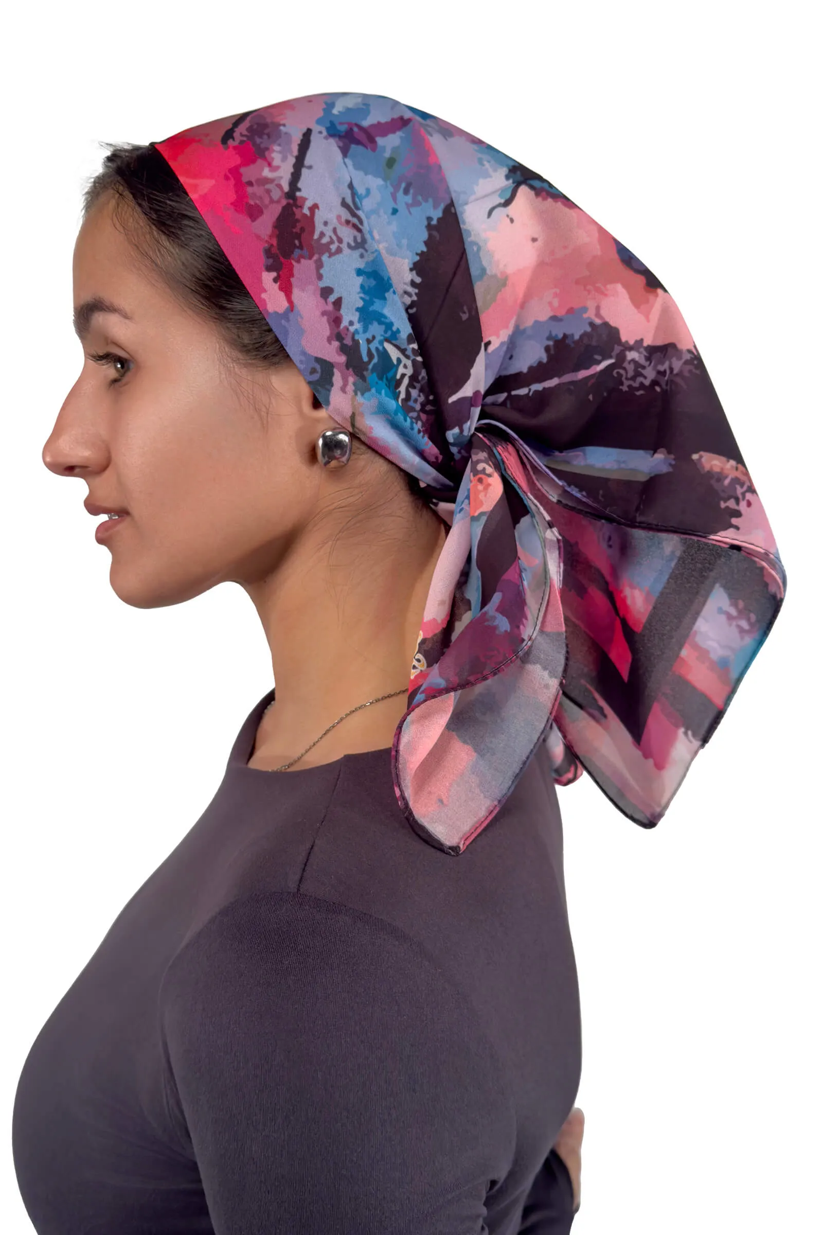 Vibrant Abstract Blush & Midnight Silk Scarf