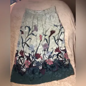 Vintage 100% Silk Floral Green Print Skirt - Umi Collection