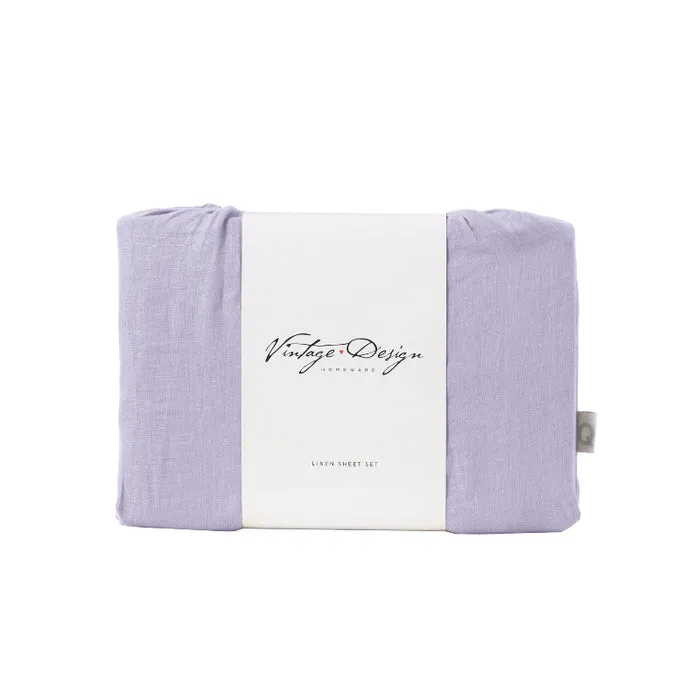 Vintage Design Lilac French Linen Sheet Set