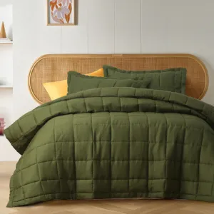 Vintage Design Olive French Linen Coverlet Set