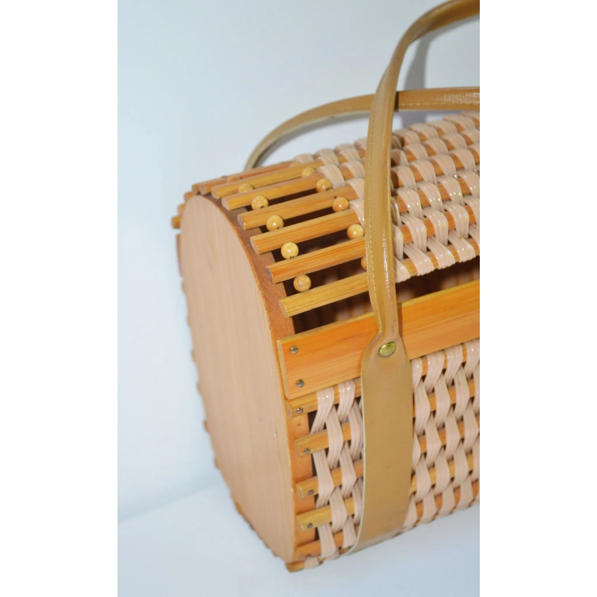 Vinyl Coated Bamboo Barrel Purse