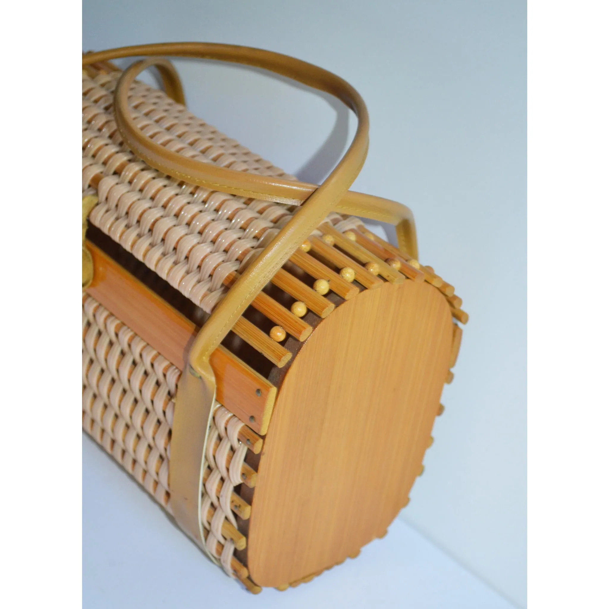 Vinyl Coated Bamboo Barrel Purse