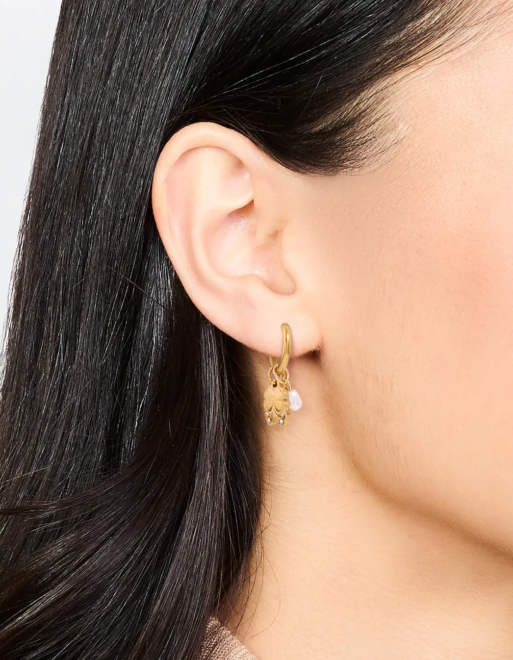 Waterproof Gold Plated Stainless Steel Diamante Horseshoe Hoop Earrings