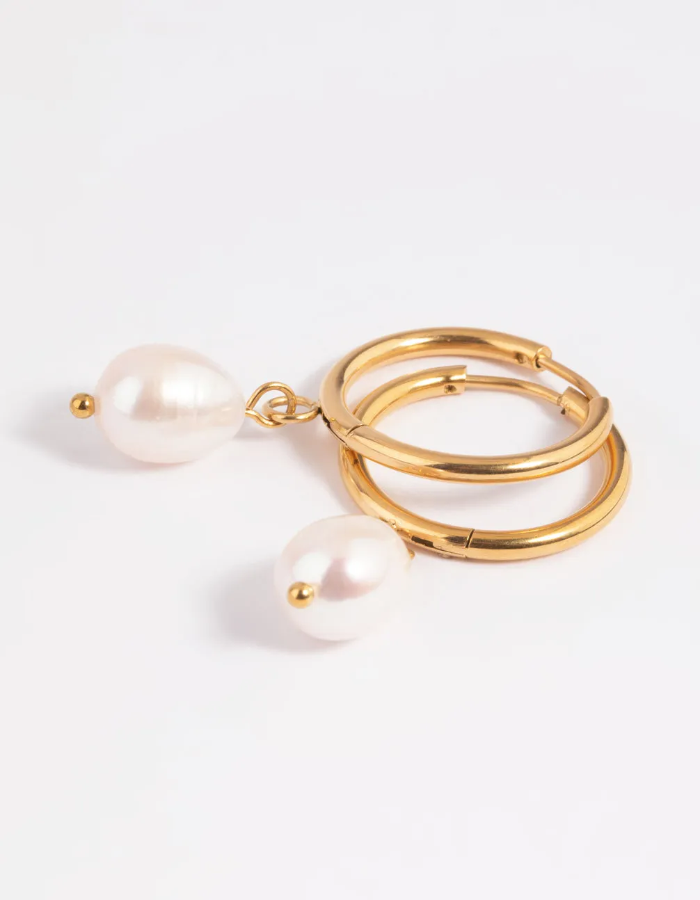 Waterproof Gold Plated Stainless Steel Freshwater Pearl Thin Huggie Hoop Earrings
