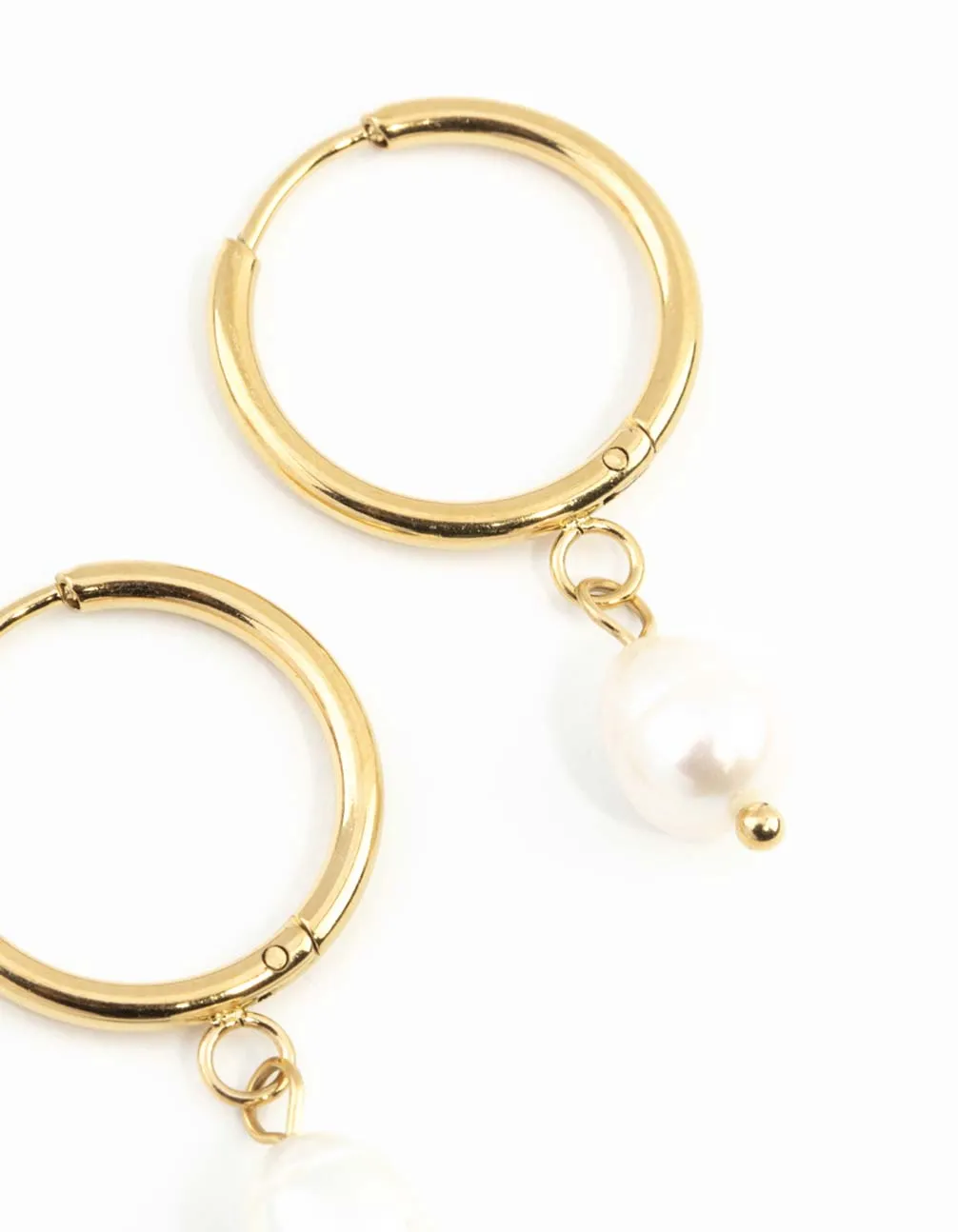 Waterproof Gold Plated Stainless Steel Freshwater Pearl Thin Huggie Hoop Earrings