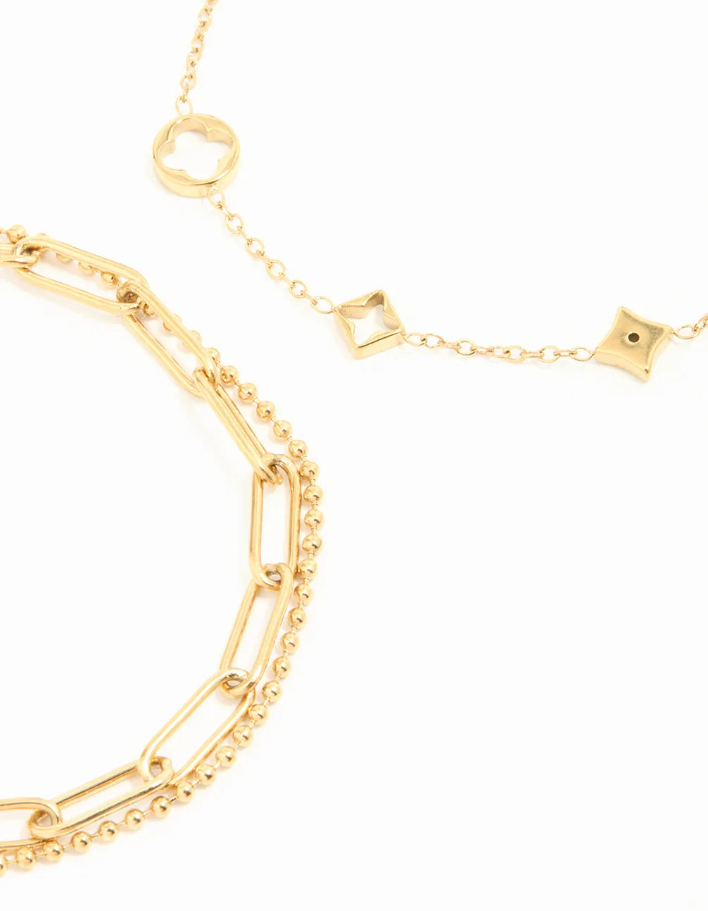 Waterproof Gold Plated Stainless Steel Hollow Flower Chain Bracelets 2-Pack