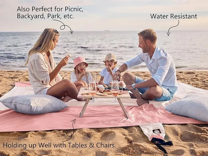 WEKAPO Beach Blanket Sandproof, Extra Large Beach Mat, Big & Compact Sand Free Mat Quick Drying, Lightweight & Durable with 6 Stakes & 4 Corner Pockets