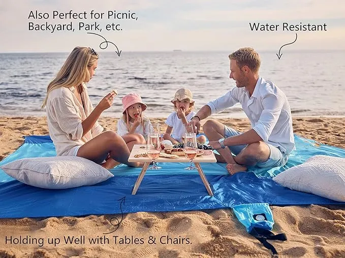 WEKAPO Beach Blanket Sandproof, Extra Large Beach Mat, Big & Compact Sand Free Mat Quick Drying, Lightweight & Durable with 6 Stakes & 4 Corner Pockets