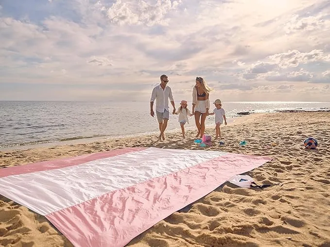 WEKAPO Beach Blanket Sandproof, Extra Large Beach Mat, Big & Compact Sand Free Mat Quick Drying, Lightweight & Durable with 6 Stakes & 4 Corner Pockets