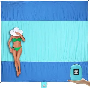 WEKAPO Beach Blanket Sandproof, Extra Large Beach Mat, Big & Compact Sand Free Mat Quick Drying, Lightweight & Durable with 6 Stakes & 4 Corner Pockets