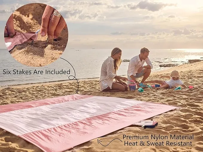 WEKAPO Beach Blanket Sandproof, Extra Large Beach Mat, Big & Compact Sand Free Mat Quick Drying, Lightweight & Durable with 6 Stakes & 4 Corner Pockets