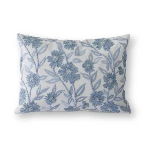 White & Blue Floral Lumbar Pillow