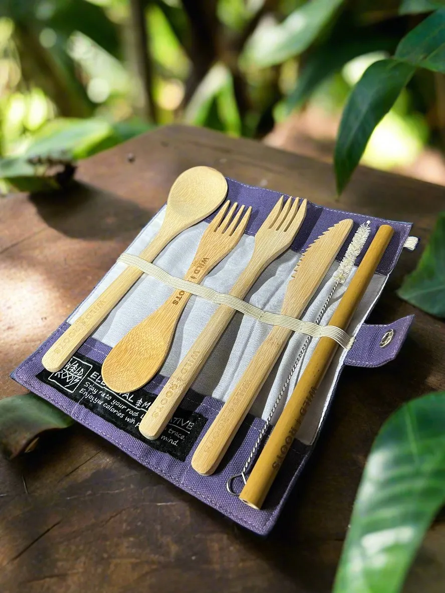 Wild Roots Natural Bamboo Cutlery Set - Purple