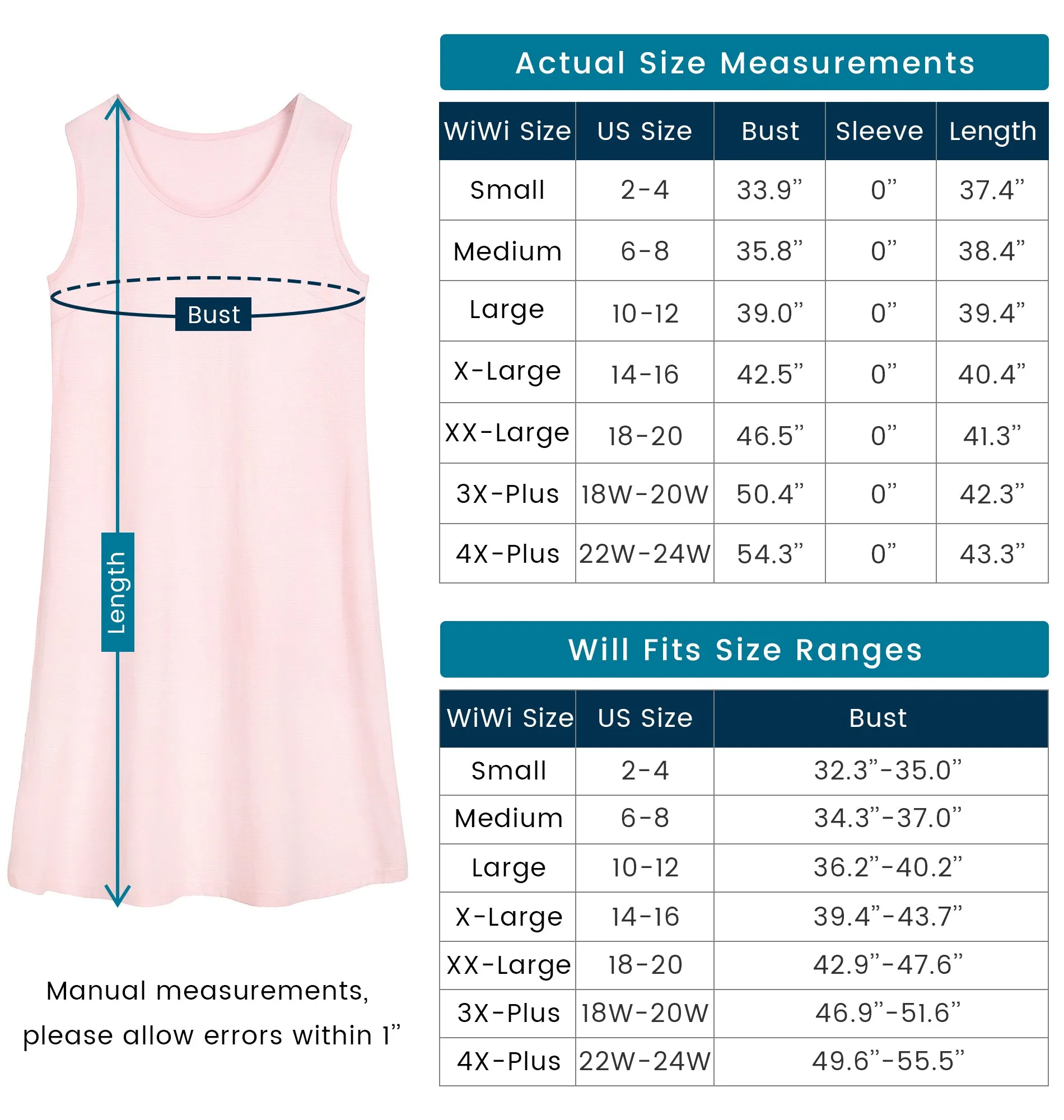 WiWi Bamboo Lightweight Sleeveless Nightgowns
