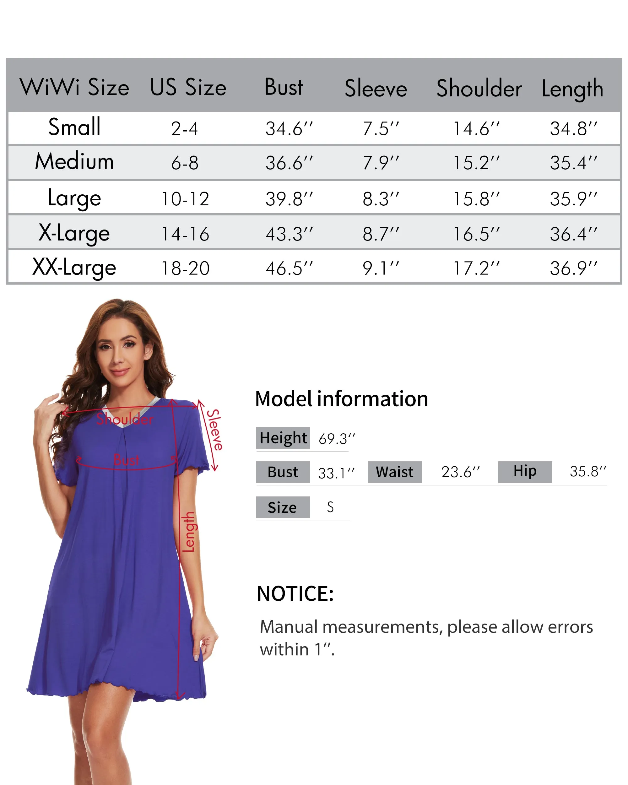 WiWi Bamboo Soft Pleated Sleep Dress