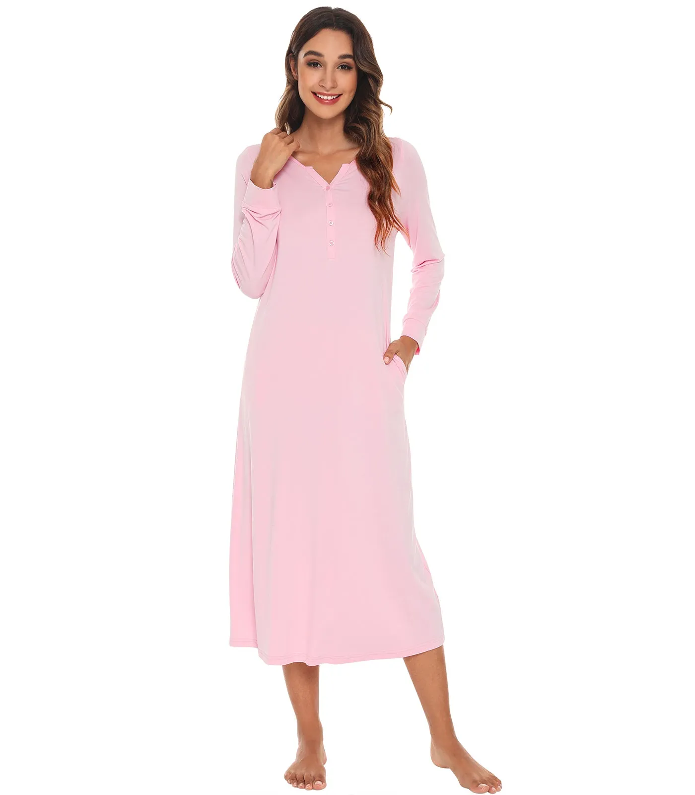 WiWi Nightgowns for Women Soft Long Sleeve Nightshirts
