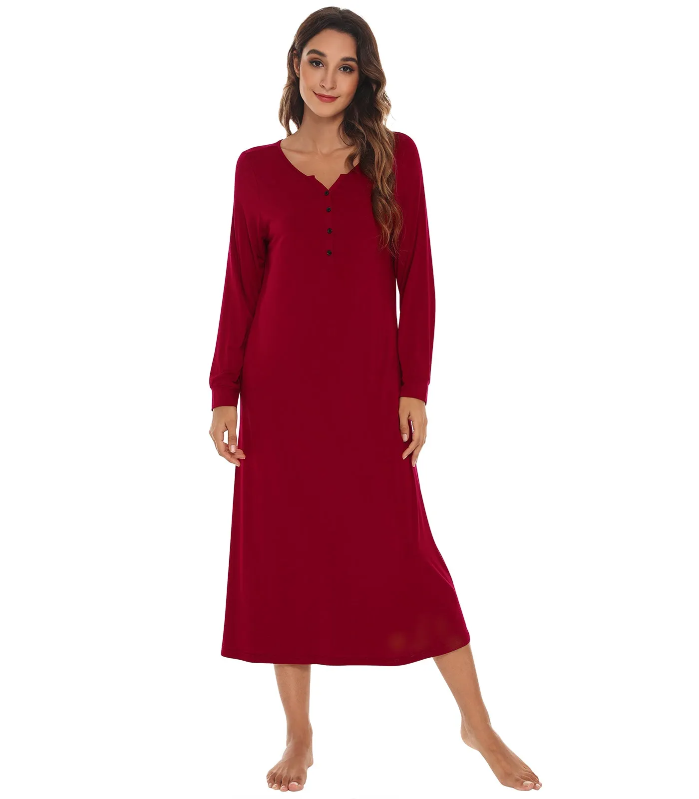 WiWi Nightgowns for Women Soft Long Sleeve Nightshirts