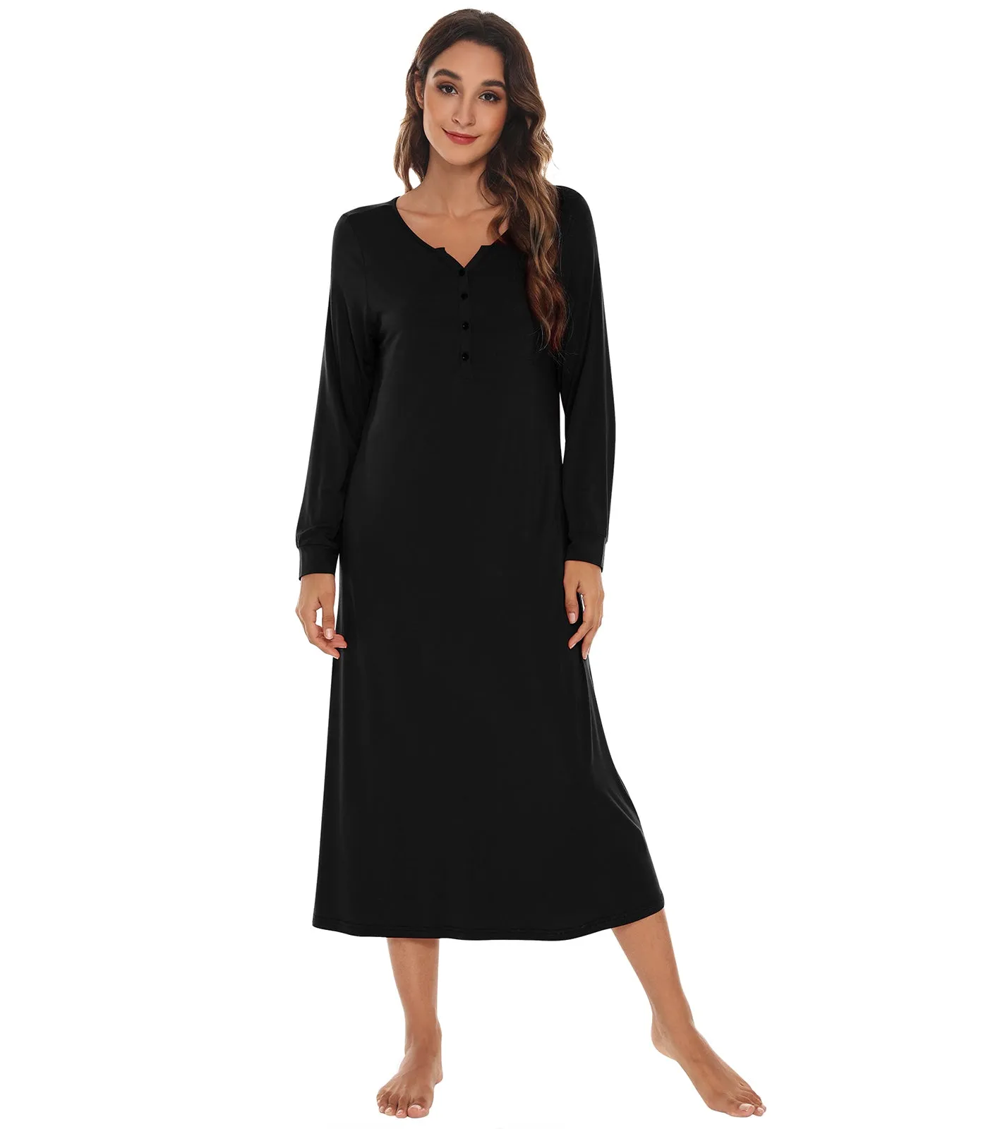 WiWi Nightgowns for Women Soft Long Sleeve Nightshirts