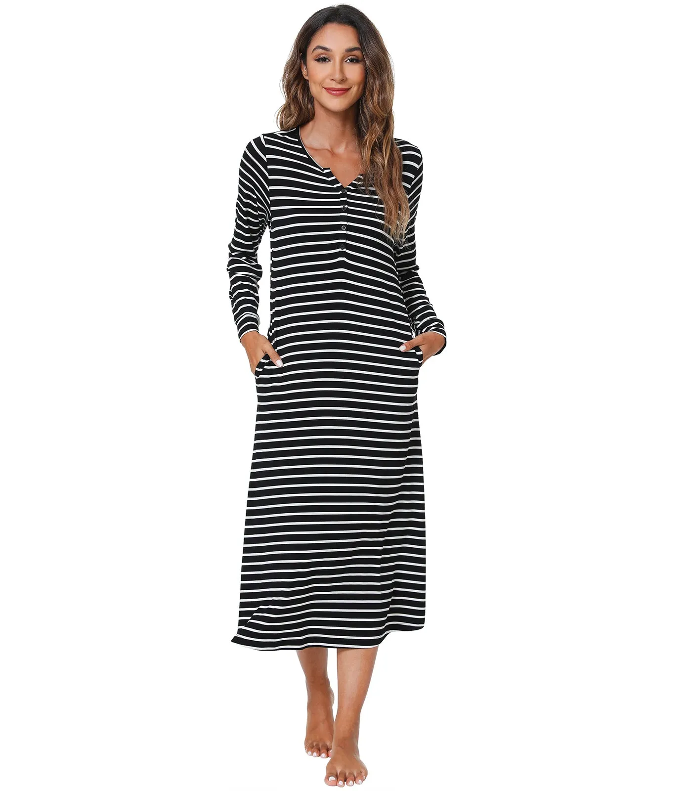 WiWi Nightgowns for Women Soft Long Sleeve Nightshirts