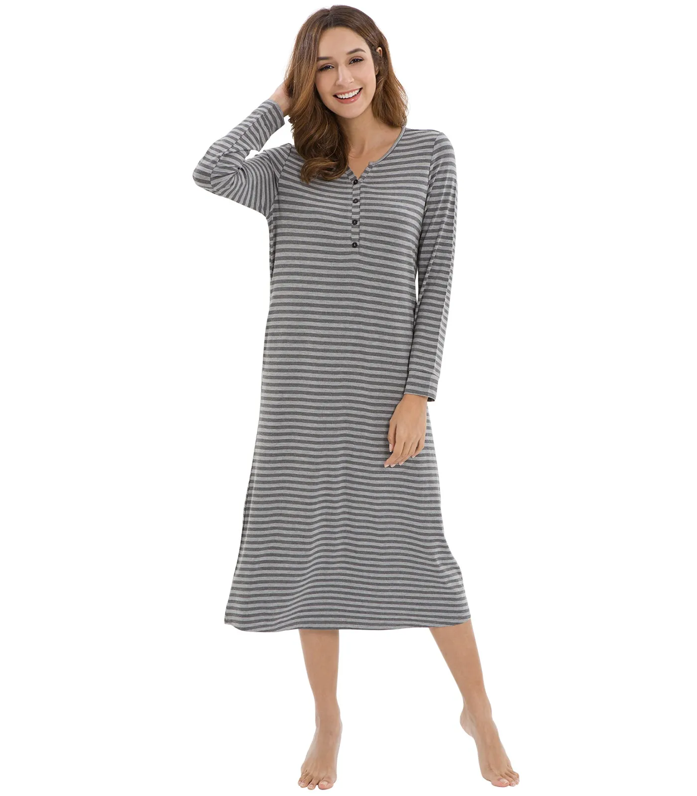 WiWi Nightgowns for Women Soft Long Sleeve Nightshirts