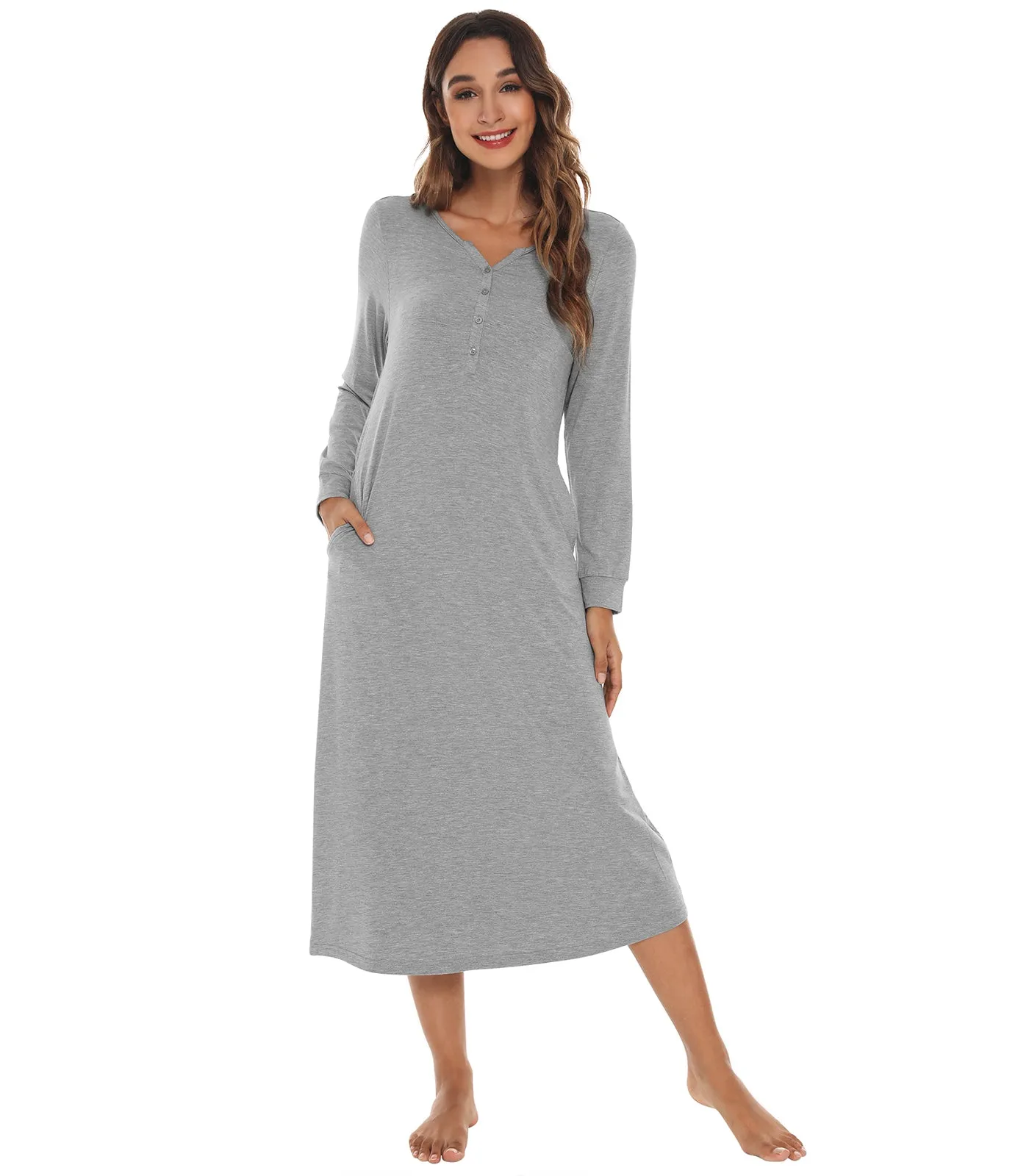 WiWi Nightgowns for Women Soft Long Sleeve Nightshirts