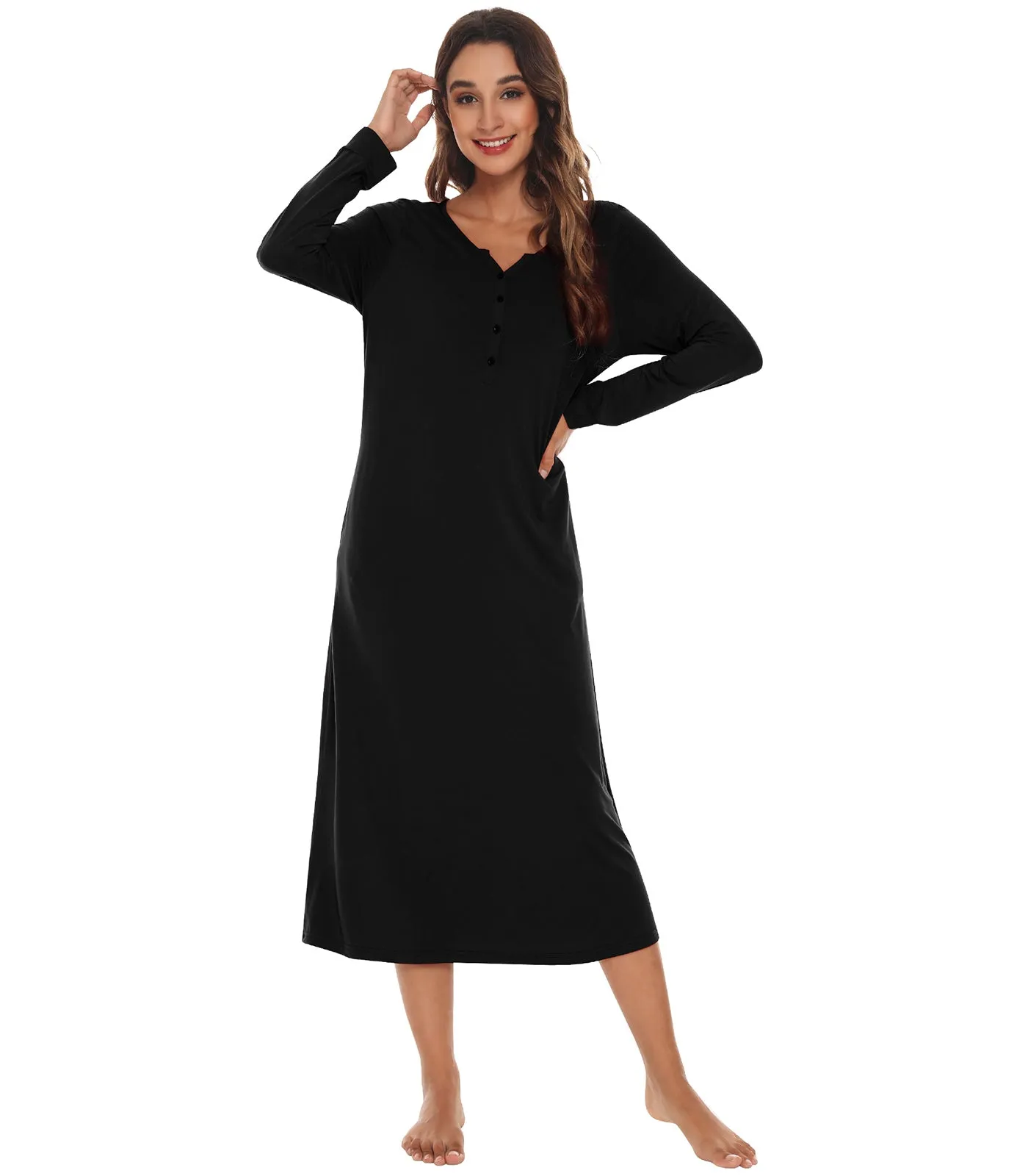 WiWi Nightgowns for Women Soft Long Sleeve Nightshirts