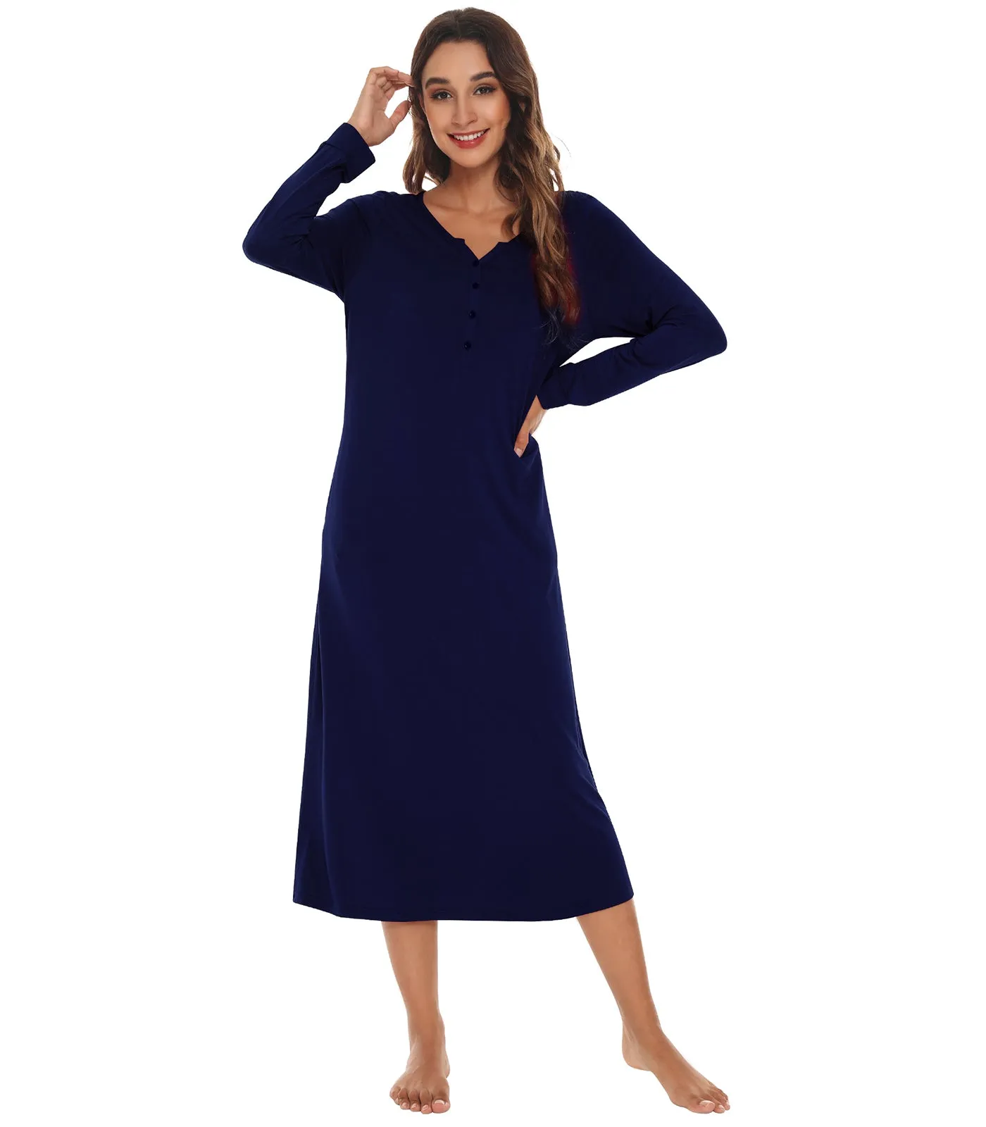WiWi Nightgowns for Women Soft Long Sleeve Nightshirts