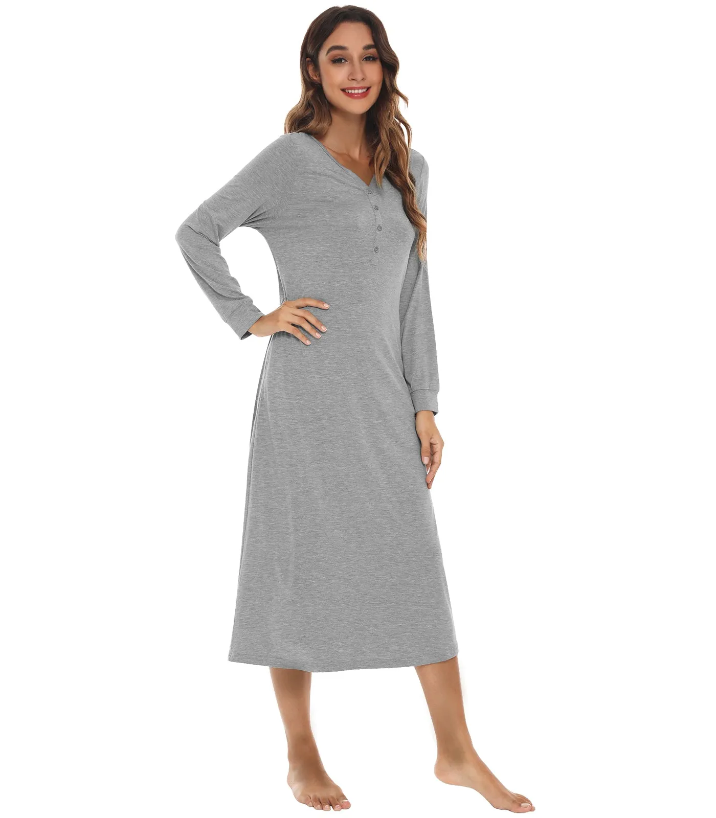 WiWi Nightgowns for Women Soft Long Sleeve Nightshirts