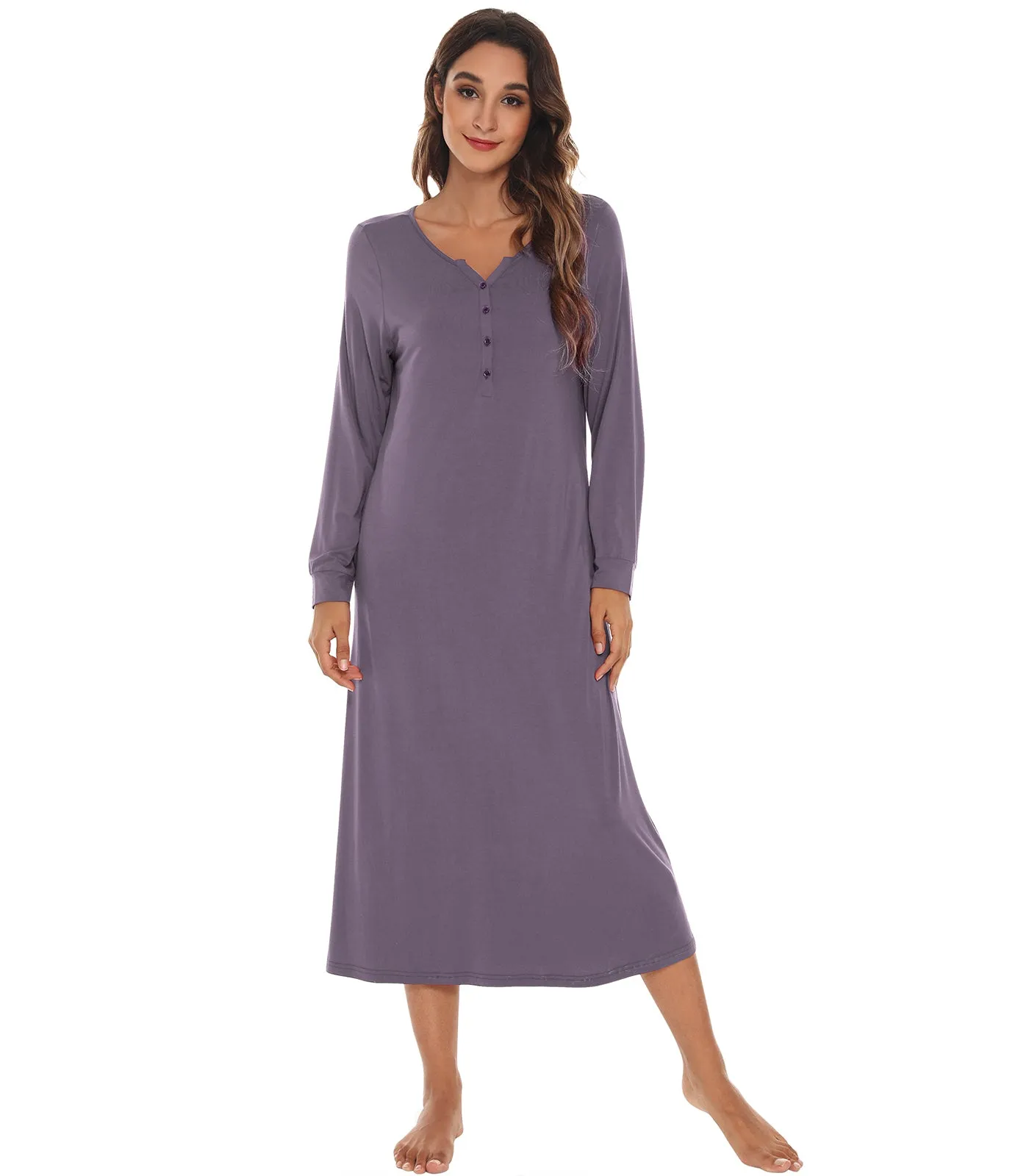 WiWi Nightgowns for Women Soft Long Sleeve Nightshirts