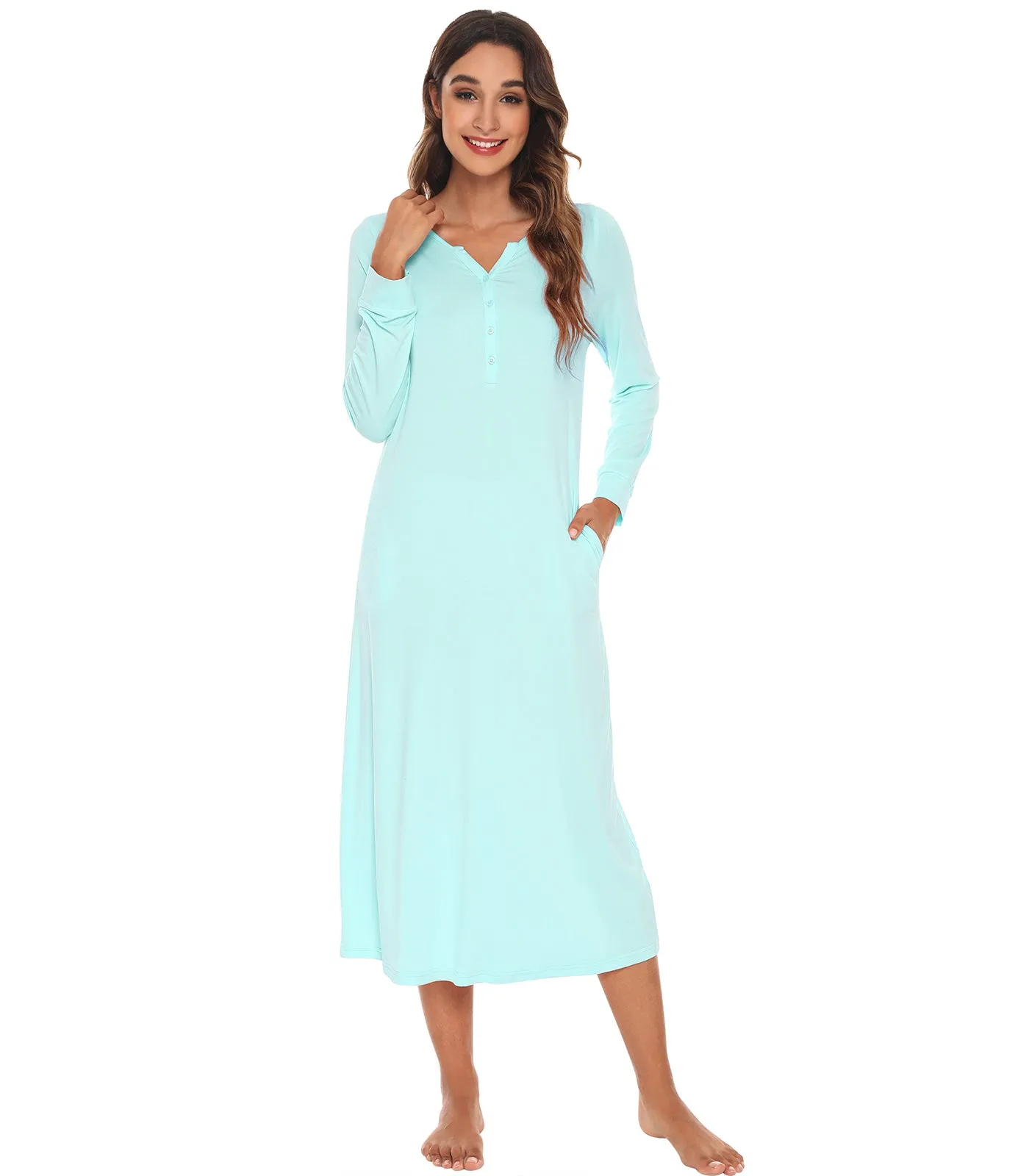 WiWi Nightgowns for Women Soft Long Sleeve Nightshirts