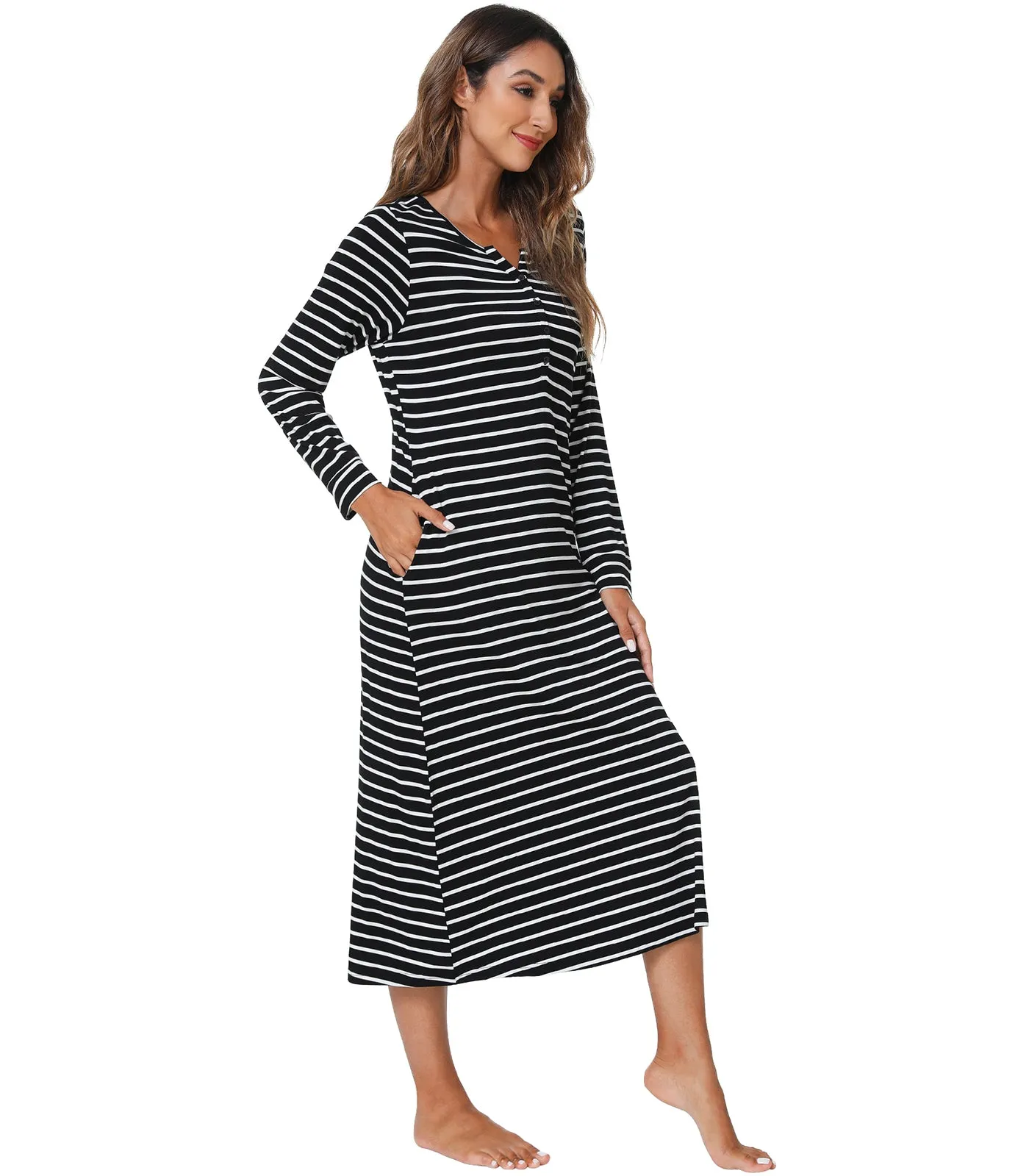 WiWi Nightgowns for Women Soft Long Sleeve Nightshirts