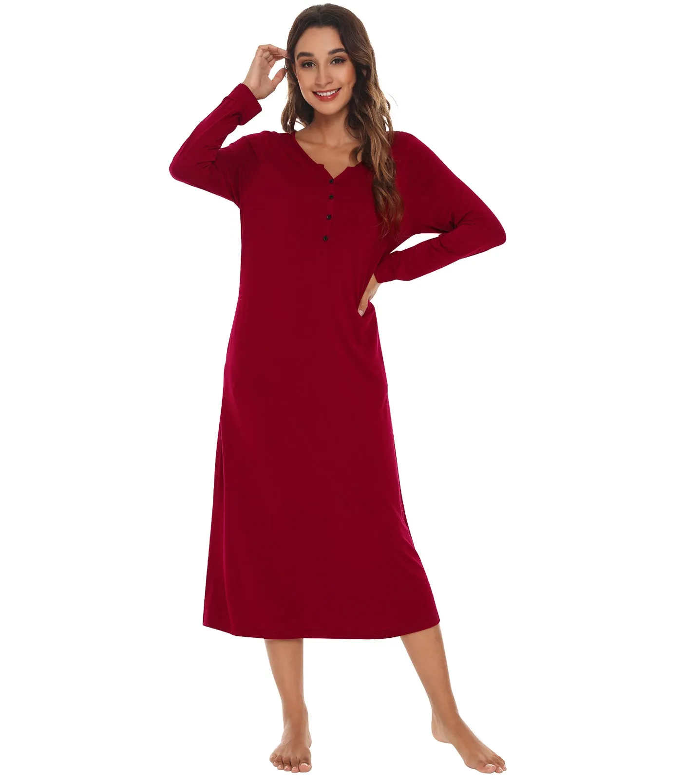 WiWi Nightgowns for Women Soft Long Sleeve Nightshirts