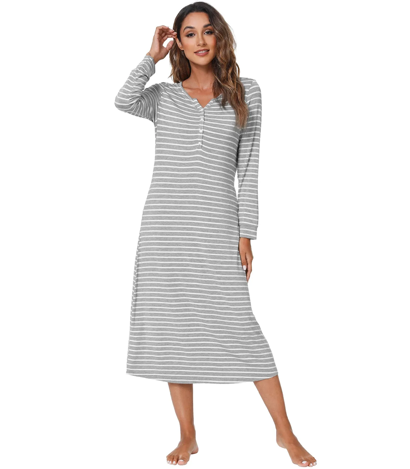 WiWi Nightgowns for Women Soft Long Sleeve Nightshirts