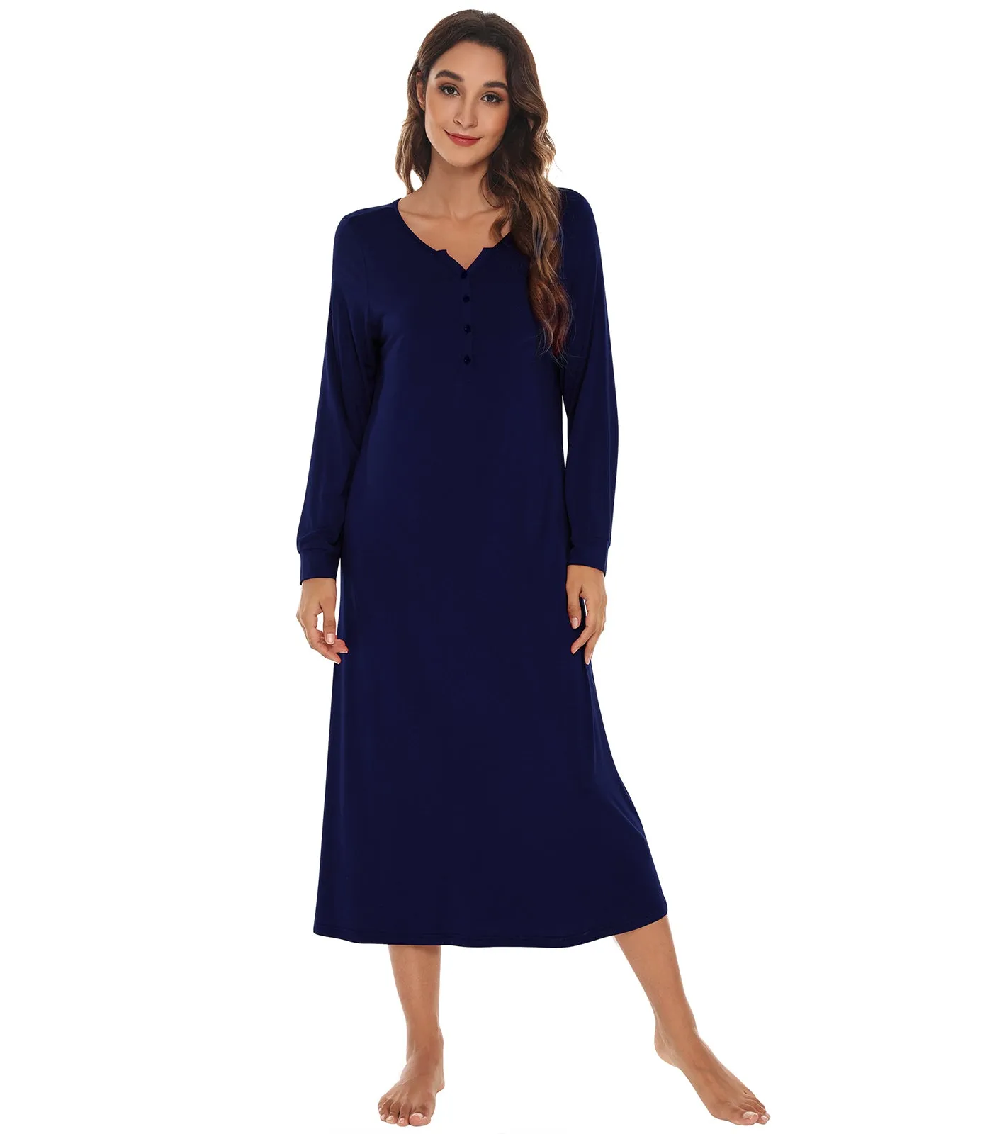 WiWi Nightgowns for Women Soft Long Sleeve Nightshirts