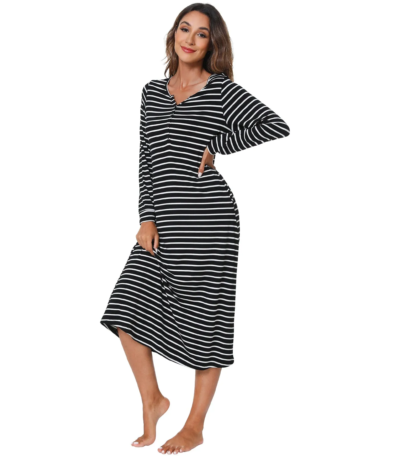 WiWi Nightgowns for Women Soft Long Sleeve Nightshirts