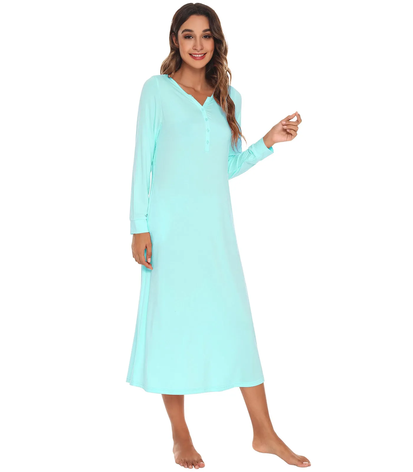 WiWi Nightgowns for Women Soft Long Sleeve Nightshirts