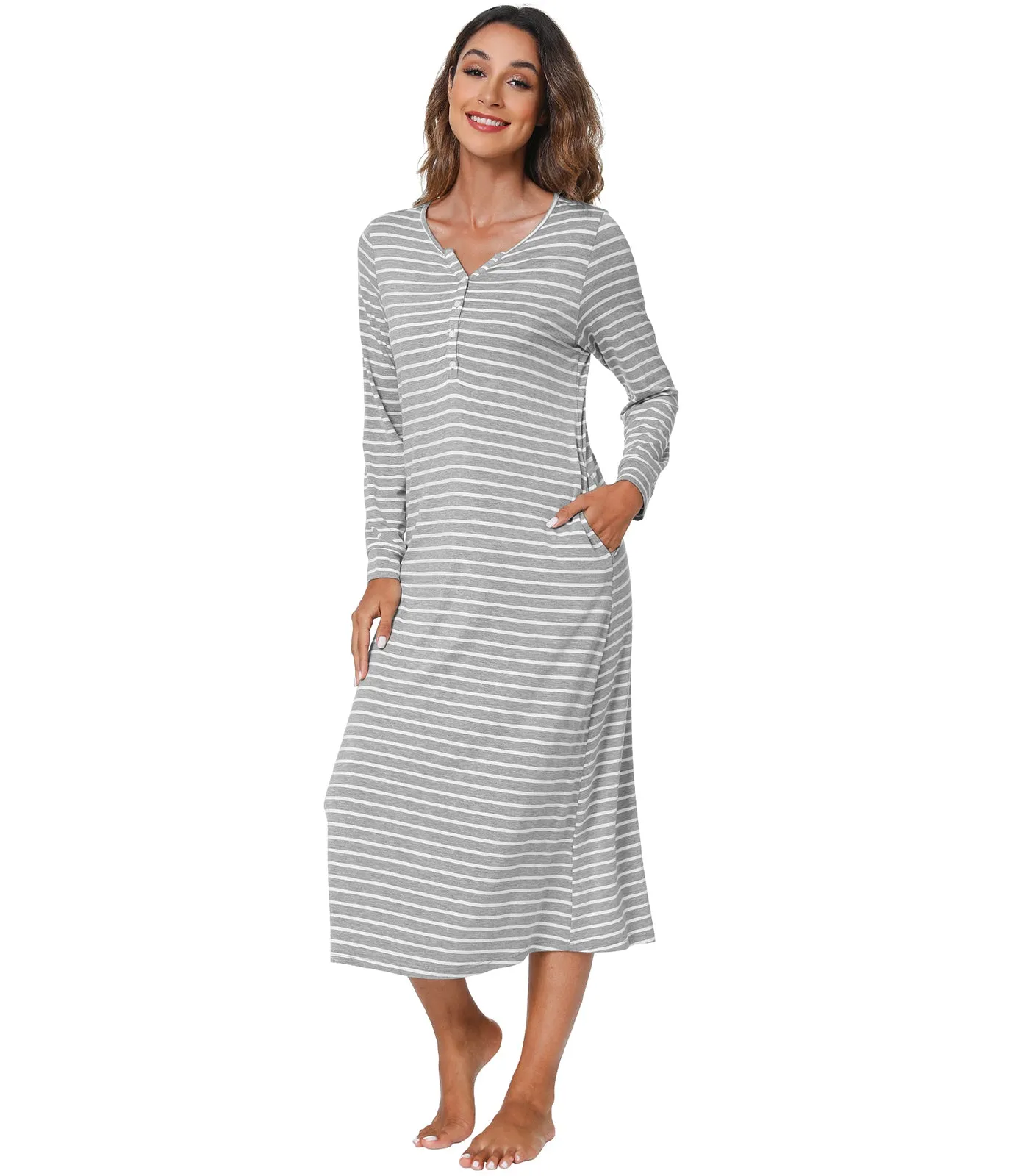 WiWi Nightgowns for Women Soft Long Sleeve Nightshirts