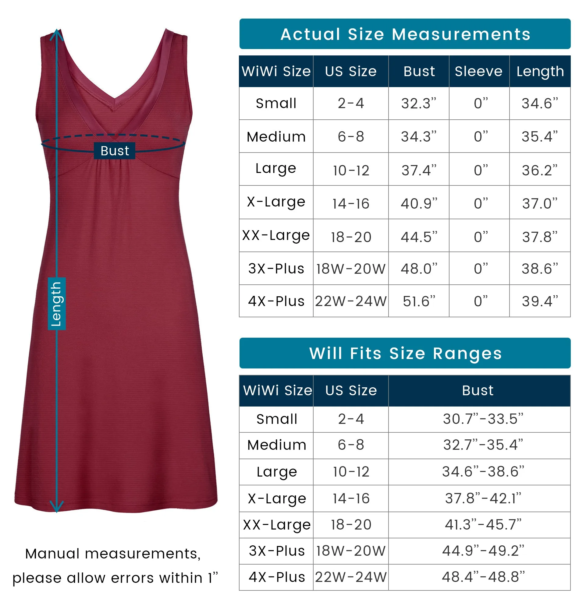 WiWi Womens Bamboo Sleeveless Chemise Nightgowns