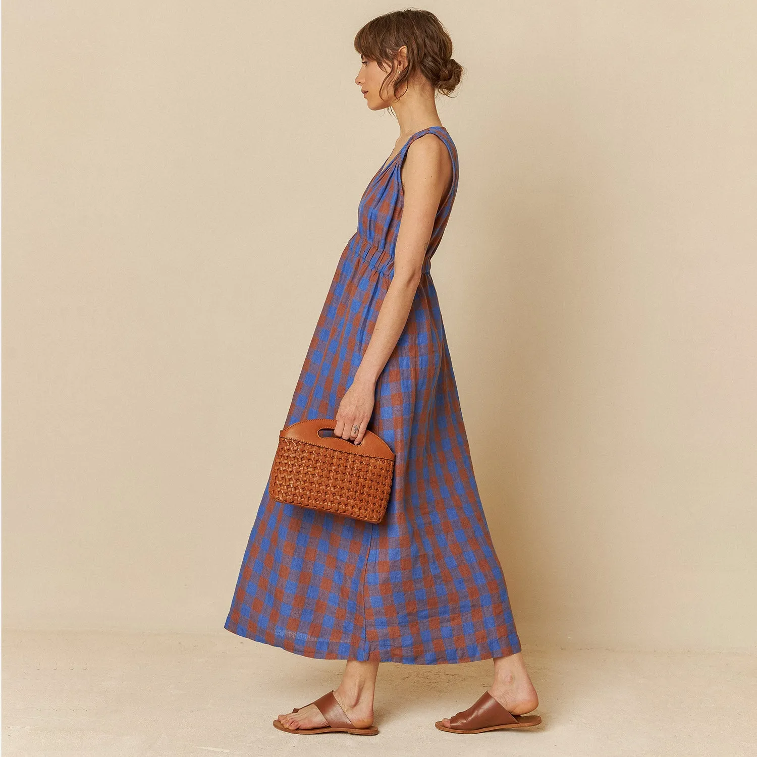 Women's Linen/Cotton Dress - Azul Klein Check