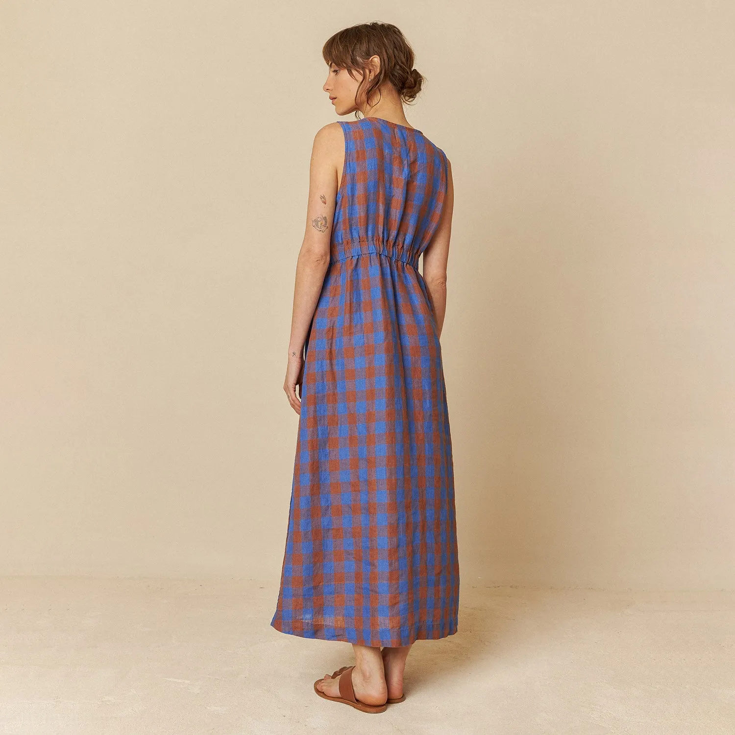 Women's Linen/Cotton Dress - Azul Klein Check