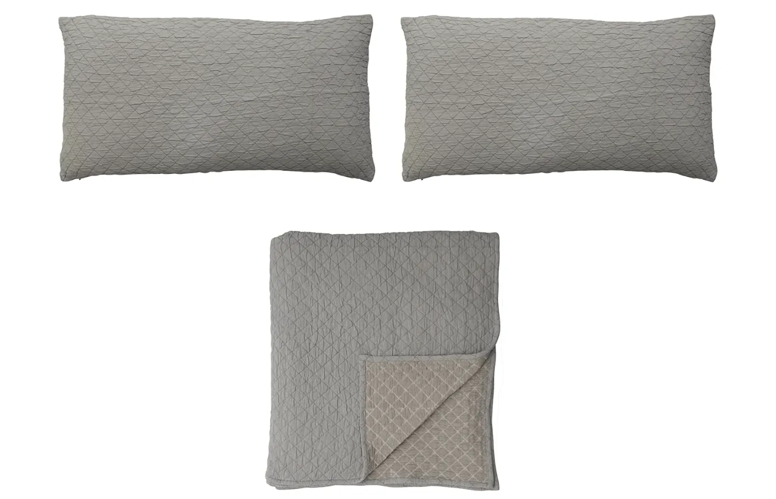 Woven Cotton Quilted Jacquard Bed Cover w/ 2 King Shams, King, Set of 3